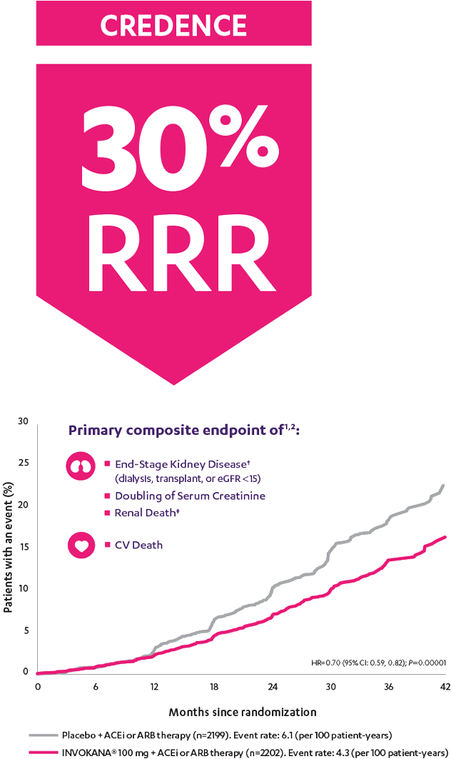 Chart showing the effect INVOKANA had on D K D in the CREDENCE trial